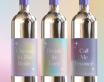 Holographic Bachelorette Wine Labels, Retro Disco Party Decor