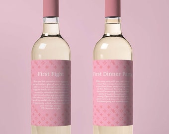 Custom Milestone Wine Labels, Pink Bridal Shower Gift