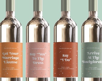 Set of Wedding Planning Milestone Wine Labels, Engagement Gift, Bride to Be Gift