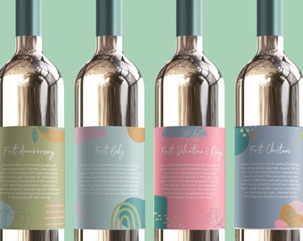 Marriage Milestone Wine Labels, Bridal Shower Gift, Personalized Engagement Present