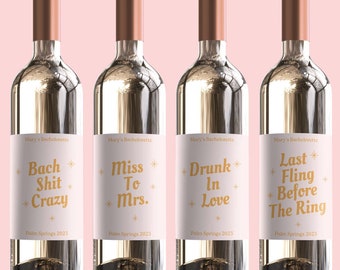Personalized Retro Bachelorette Party Wine Labels, Custom Bridal Shower Decor