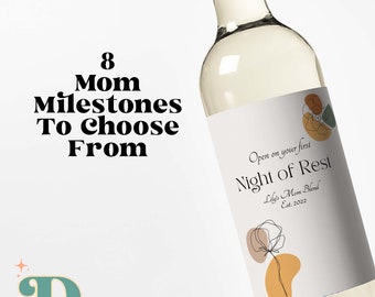 New Mom Milestone Wine Labels, Baby Shower Gift