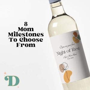 Set of New Mom Gift Wine Labels, Mom Milestones, New Parent Gift Wine Fun Baby Shower Gift Basket Sprinkle Minimalistic Boho