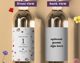 Dried Flowers Anniversary Wine Labels | Milestone Wedding Guest Book