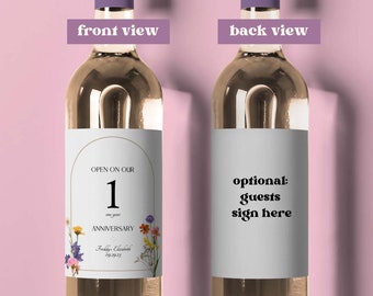 Dried Flowers Anniversary Wine Labels | Milestone Guest Book Alternative