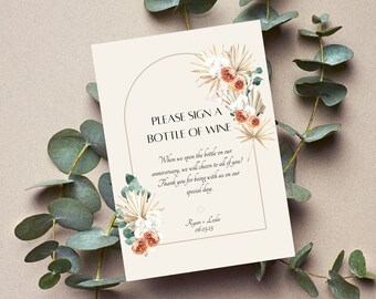 Boho Wedding Guest Book Wine Label Sign | Anniversary Milestone