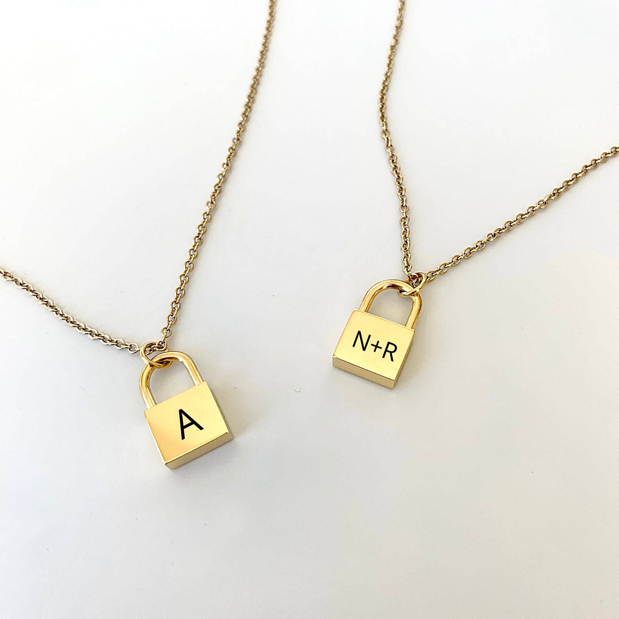 Engraved Necklaces Initial Lock necklace Personalized Etsy