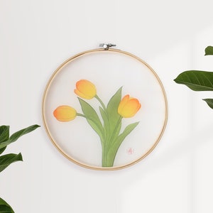 Korean Painting Original, Yellow Tulips Door decor