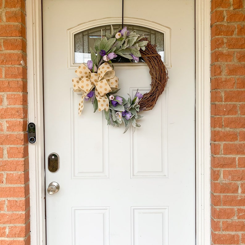Spring Wreath, Purple Tulip and Lavender, Lambs Ear Wreath - Etsy
