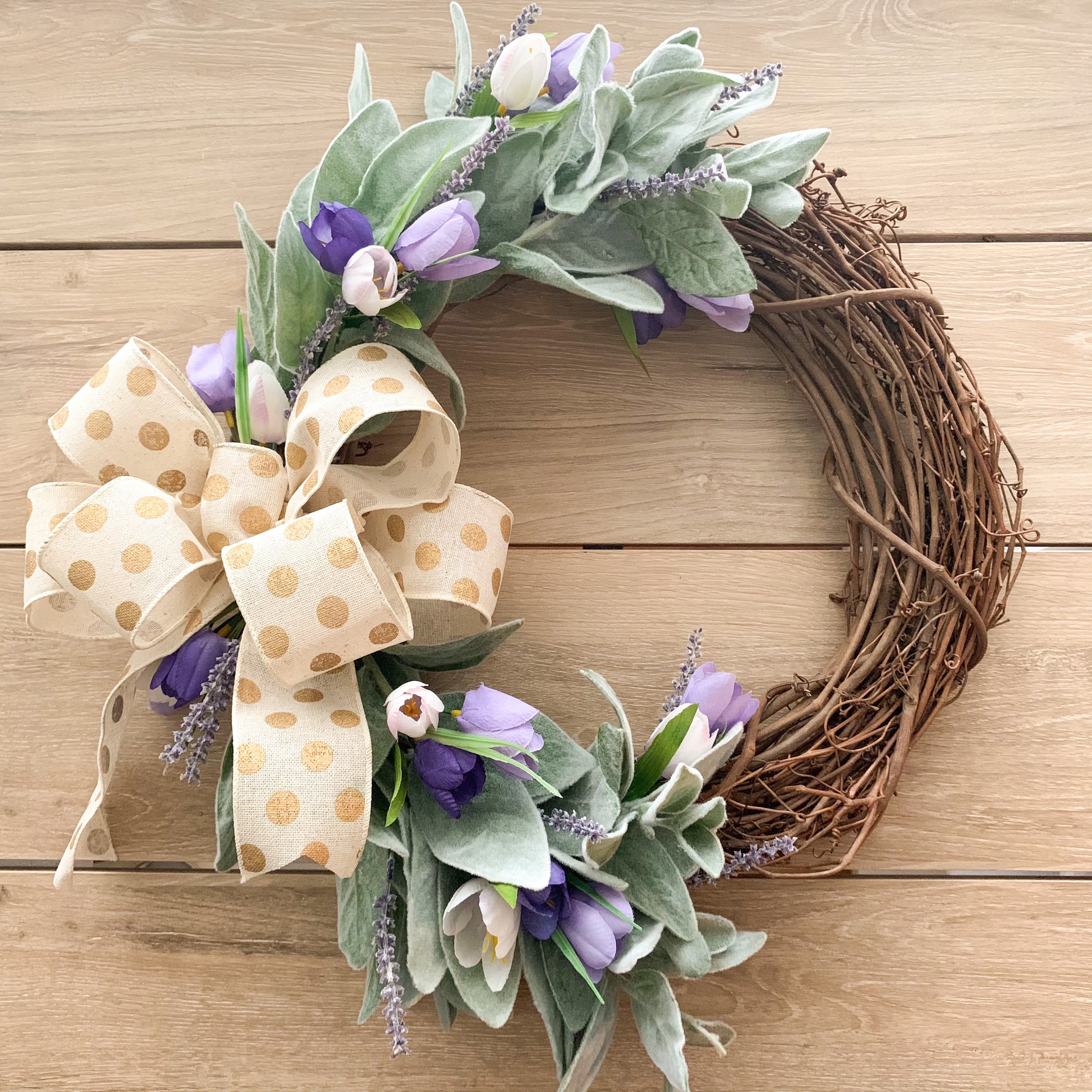 Spring Wreath, Purple Tulip and Lavender, Lambs Ear Wreath - Etsy