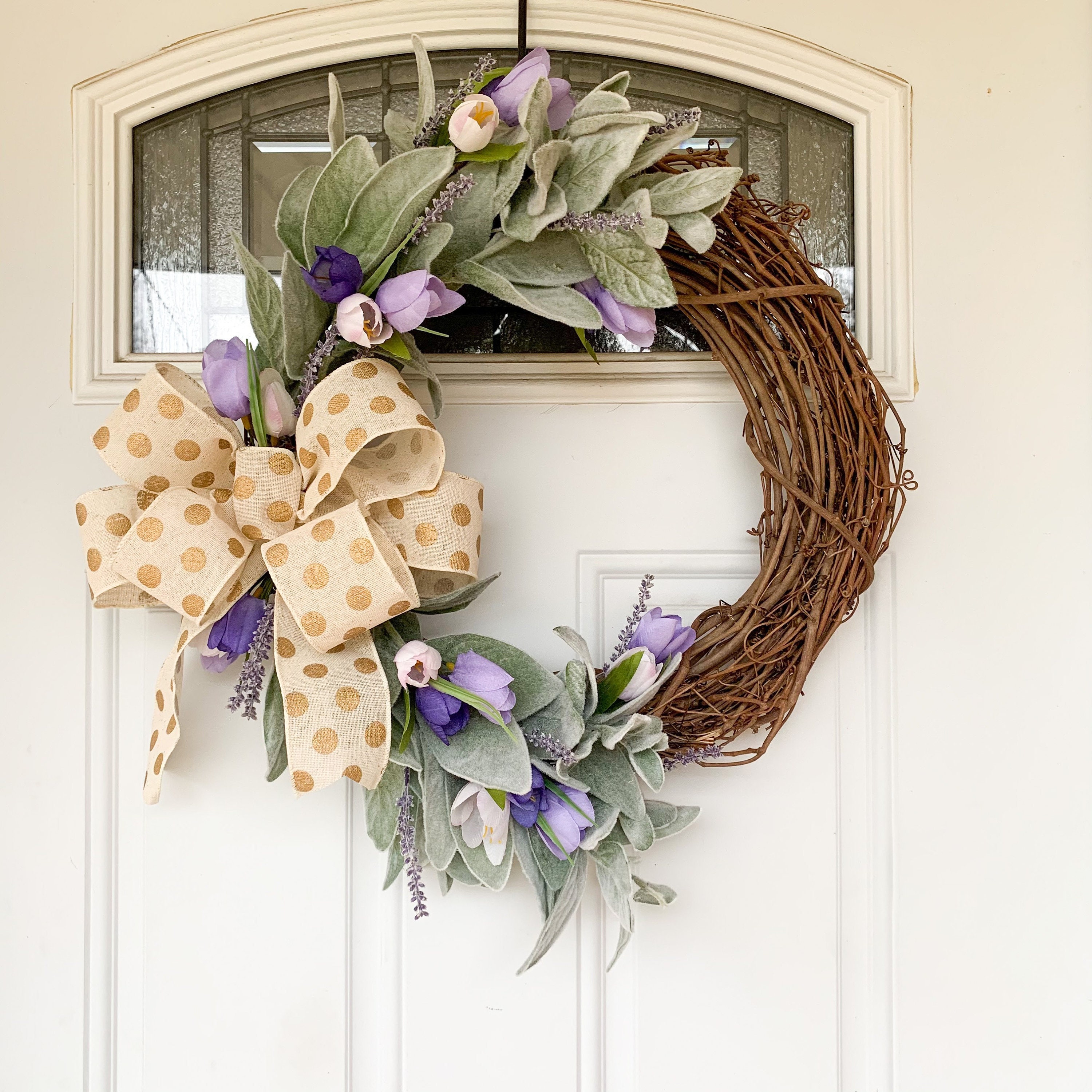 Spring Wreath, Purple Tulip and Lavender, Lambs Ear Wreath - Etsy