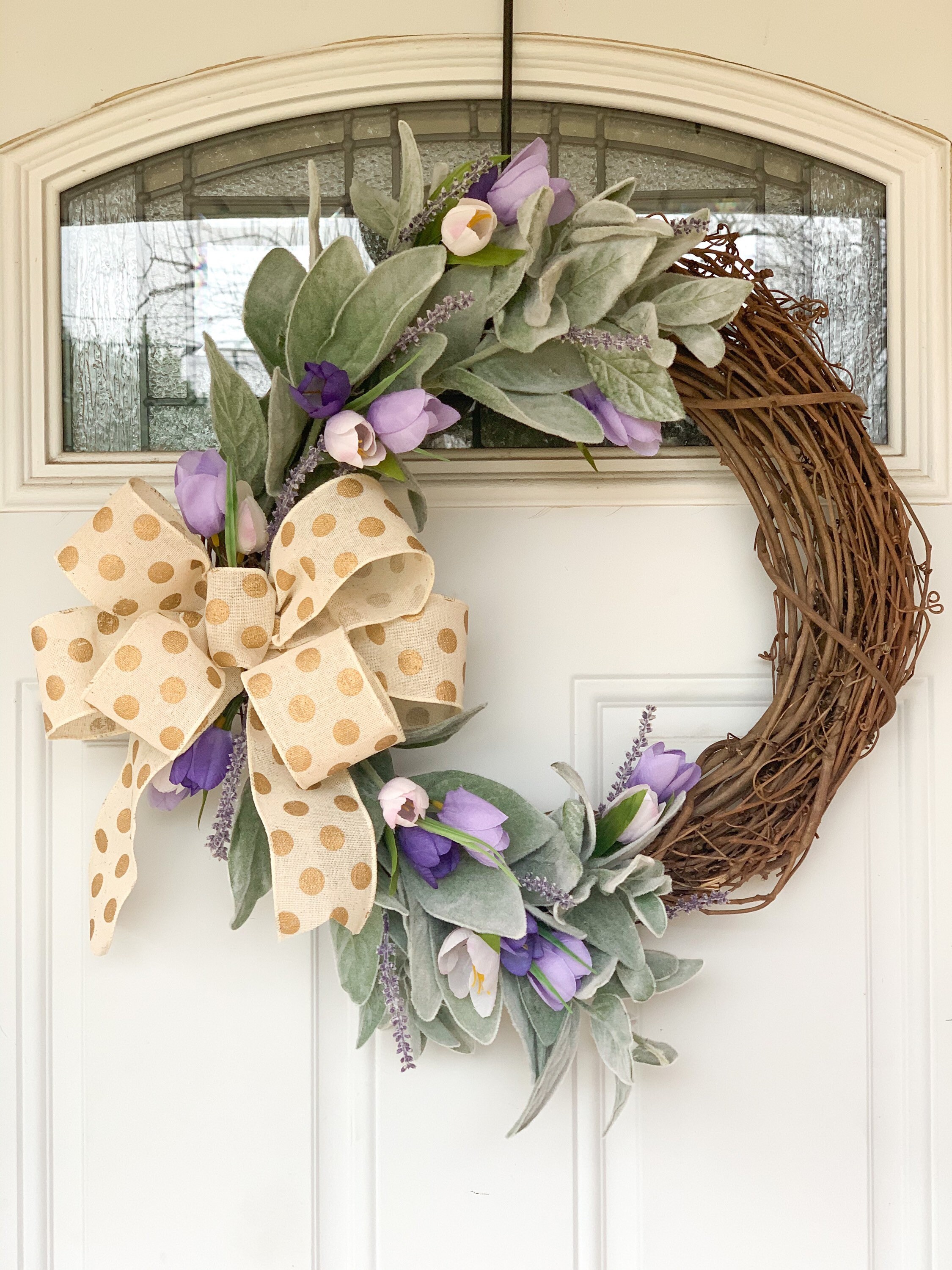 Spring Wreath, Purple Tulip and Lavender, Lambs Ear Wreath - Etsy