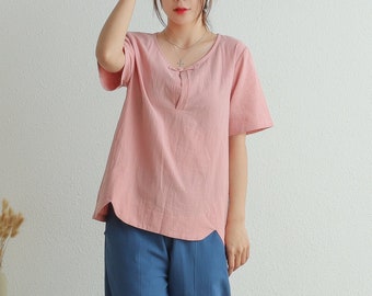 Sommer Tops Weiche Baumwolle Tops Kurze Ärmel Retro Bluse Lässige Lose Kimono Angepasste Hemd Pullover Top Handgemachte Plus Size Kleidung Leinen