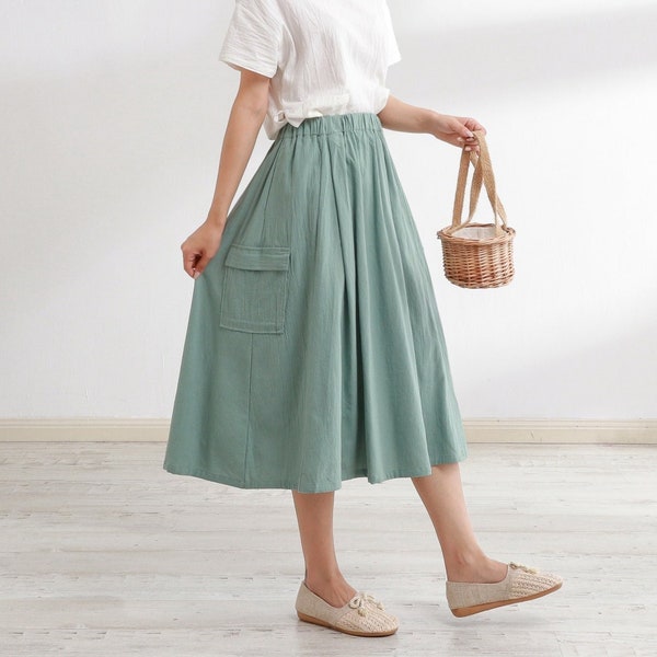 Summer Cotton Skirt Elastic Waist Skirt Casual Loose Skirts A-line Skirt Flared Midi Skirts Customized Plus Size Skirt Boho Linen Skirt