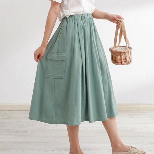 Summer Cotton Skirt Elastic Waist Skirt Casual Loose Skirts Etsy