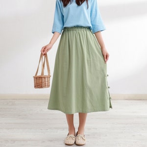 Summer Cotton Skirt Elastic Waist Skirt Casual Loose Skirts A-line Skirt Flared Midi Skirts Customized Plus Size Skirt Boho Linen Skirt