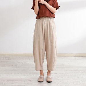 Summer Women Pant Elastic Waist Cotton Pants Soft Casual Loose Large Size Boho Trousers Wide Leg Pant Customized Plus Size Pants Linen Pant