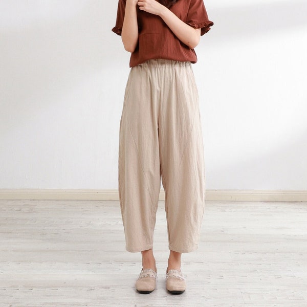 Sommer-Frauen-Hose Elastische Taille Baumwollhose weiche beiläufige lose große Größe Boho Hose weites Bein-Hose