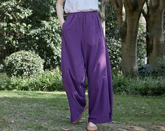 Pantaloni da donna in cotone elasticizzato in vita Pantaloni Boho larghi casual morbidi di grandi dimensioni Pantaloni a gamba larga Pantaloni taglie forti personalizzati Pantaloni di lino