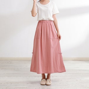 Summer Skirt Elastic Waist Skirts Cotton Skirt Casual Loose Skirts A-line Flared Maxi Skirts Customized Plus Size Skirt Boho Linen Skirt