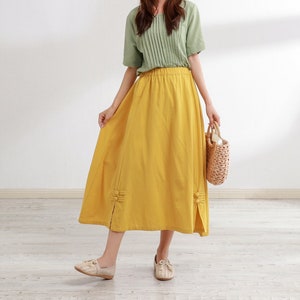 Summer Elastic Waist Skirt Cotton Skirt Casual Loose Skirts A-line Skirt Flared Midi Skirts Customized Plus Size Skirt Boho Linen Skirt