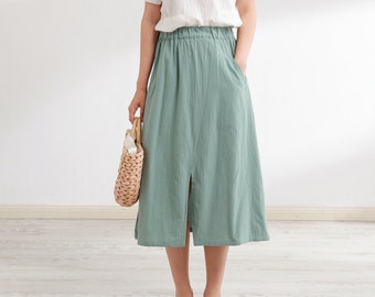 Summer Skirt Elastic Waist Skirt Cotton Skirt Casual Loose Skirts A-line Skirt Flared Midi Skirts Customized Plus Size Boho Linen Skirt