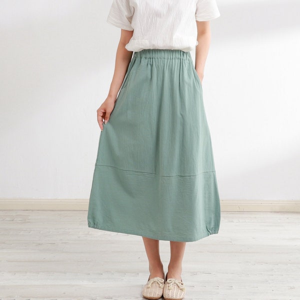 Summer Cotton Skirt Elastic Waist Skirt Casual Loose Skirts A-line Skirt Flared Midi Skirts Customized Plus Size Skirt Boho Linen Skirt