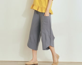 Women Elastic Waist Pant Cotton Cropped Pants Soft Casual Loose Large Size Boho Trousers Wide Leg Pant Customized Plus Size Pants Linen Pant