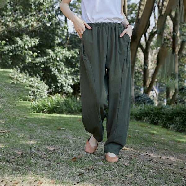 Women Elastic Waist Cotton Pants Soft Casual Loose Large Size Boho Trousers Wide Leg Pant Customized Plus Size Pants Linen Pant