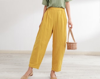 Summer Women Pant Elastic Waist Cotton Pants Soft Casual Loose Large Size Boho Trousers Wide Leg Pant Customized Plus Size Pants Linen Pant