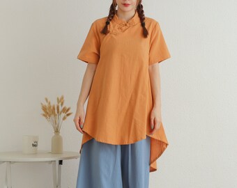 Summer Short Sleeves Dress Soft Casual Loose Dress Tunics Cotton Robes Midi Dresses Customized Dress Plus Size Clothing Linen Dress