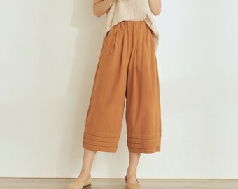 Women Elastic Waist Cotton Cropped Pants Soft Casual Loose Large Size Boho Trousers Wide Leg Pant Customized Plus Size Pants Linen Pant