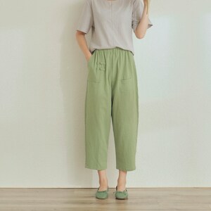 Women Elastic Waist Pant Cotton Cropped Pants Soft Casual Loose Large Size Boho Trousers Wide Leg Pant Customized Plus Size Pants Linen Pant