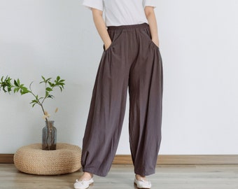 Women Pant Elastic Waist Pant Cotton Pants Soft Casual Loose Large Size Boho Trousers Wide Leg Pant Customize Plus Size Pants Linen Pant