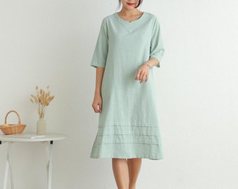 Summer Half Sleeves Dress Soft Casual Loose Dress Tunics Cotton Robes Knee Dresses Customized Dress Plus Size Clothing Linen Dress