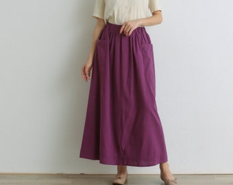 Summer Elastic Waist Skirt Cotton Skirt Casual Loose Skirts A-line Skirt Flared Maxi  Skirts Customized Plus Size Skirt Boho Linen Skirt