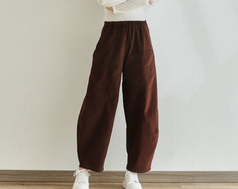 Cotton Corduroy Pant Elastic Waist Pants Womens Soft Warm trousers baggy pants Casual Harem Pants Fall Winter Retro Wide Leg Long Pant