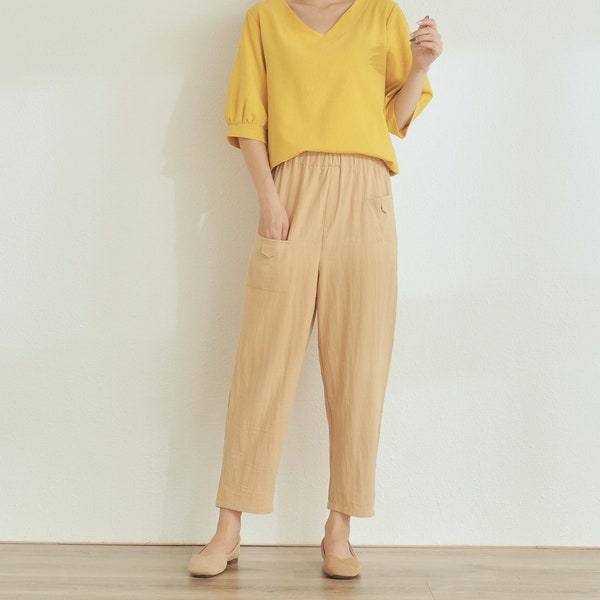 Women Summer Pant Elastic Waist Cotton Pants Soft Casual Loose Large Size Boho Trousers Wide Leg Pant Customized Plus Size Pants Linen Pant