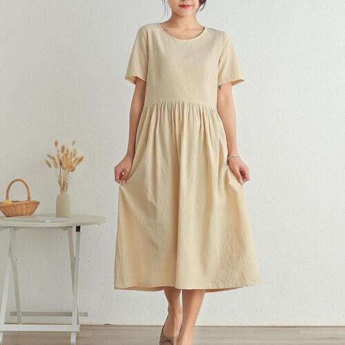Summer Cotton Dress Short Raglan Sleeves Dress Casual Loose - Etsy