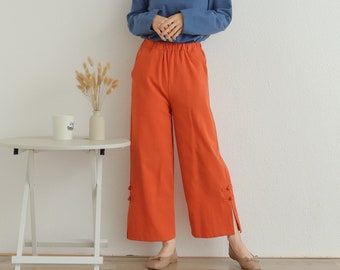 Women Elastic Waist Cotton Pants Soft Casual Loose Large Size Boho Trousers Wide Leg Pant Customized Plus Size Pants Linen