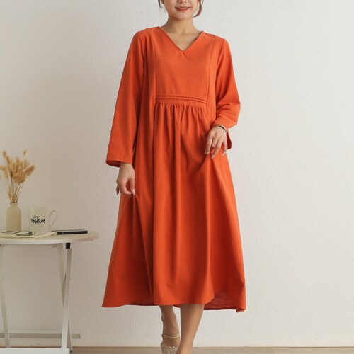Anysize V Neck Soft Linen Cotton Loose Dress Plus Size With - Etsy