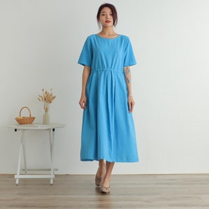 Summer Dress Short Sleeves Dress Soft Casual Loose Dress Tunics Cotton Robes Midi Dresses Customized Dress Plus Size Clothing Linen Dress