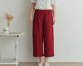 Women Pant Elastic Waist Pant Cotton Pants Soft Casual Loose Large Size Boho Trousers Wide Leg Pant Customized Plus Size Pants Linen Pant