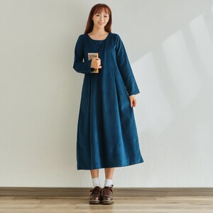 Winter/Fall Dress Cotton Corduroy Dress Long Sleeves Tunics Dress Loose Warm Dress Customized Midi Dress Hand Made Plus Size Corduroy Robe