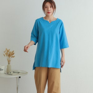 Summer Blouse Cotton Tops Half Sleeves Retro Blouse Casual Loose Kimono Customized Pullover Top Hand Made Plus Size Clothes Linen Dress