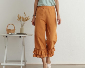 Women Elastic Waist Cotton Cropped Pants Soft Casual Loose Large Size Boho Trousers Wide Leg Pant Customized Plus Size Pants Linen Pant