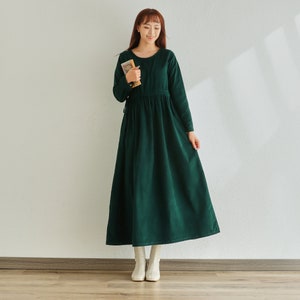 Winter/Fall Dress Cotton Corduroy Dress Long Sleeves Tunics Dress Loose Warm Dress Customized Midi Dress Hand Made Plus Size Corduroy Robe