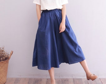 Women Pant Elastic Waist Cotton Cropped Skirt Pant Casual Loose Large Size Boho Trousers Wide Leg Pant Customized Plus Size Pants Linen Pant