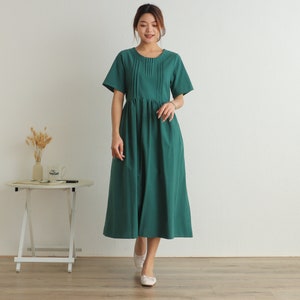 Summer Short Sleeves Dress Soft Casual Loose Dress Tunics Cotton Robes Midi Dresses Customized Dress Plus Size Clothing Linen Dress Dress