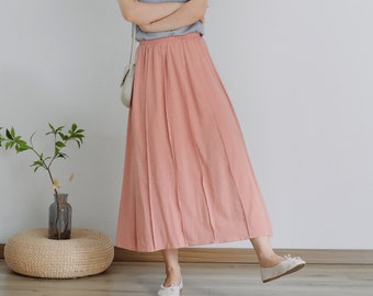 Summer Skirt Elastic Waist Skirt Cotton Skirt Casual Loose Skirts A-line Skirt Flared Midi Skirts Customized Plus Size Boho Linen Skirt